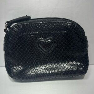 Brighton Coin Purse Wallet Leather Heart Black Snakeskin Pattern 4.5x3.5" NWOT